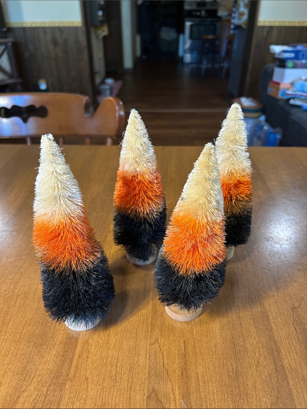 Set of 4 Gradient Bottle Brush Trees in Cream, Orange & Black